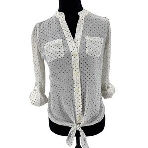 VTG Candies white black polka dot button blouse lace coquette retro party XS